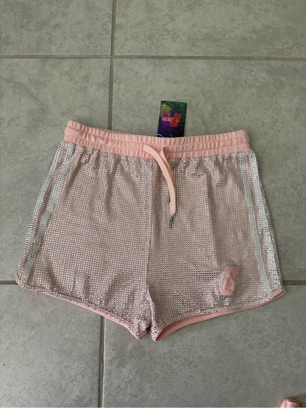 Woman’s Gsuwoo Pink precious stones blinged out bling Womens Athletic Shorts